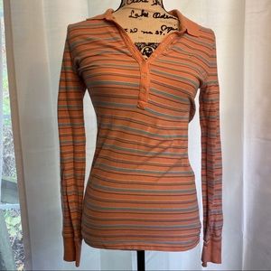 American Eagle Long Sleeved Striped Polo Shirt